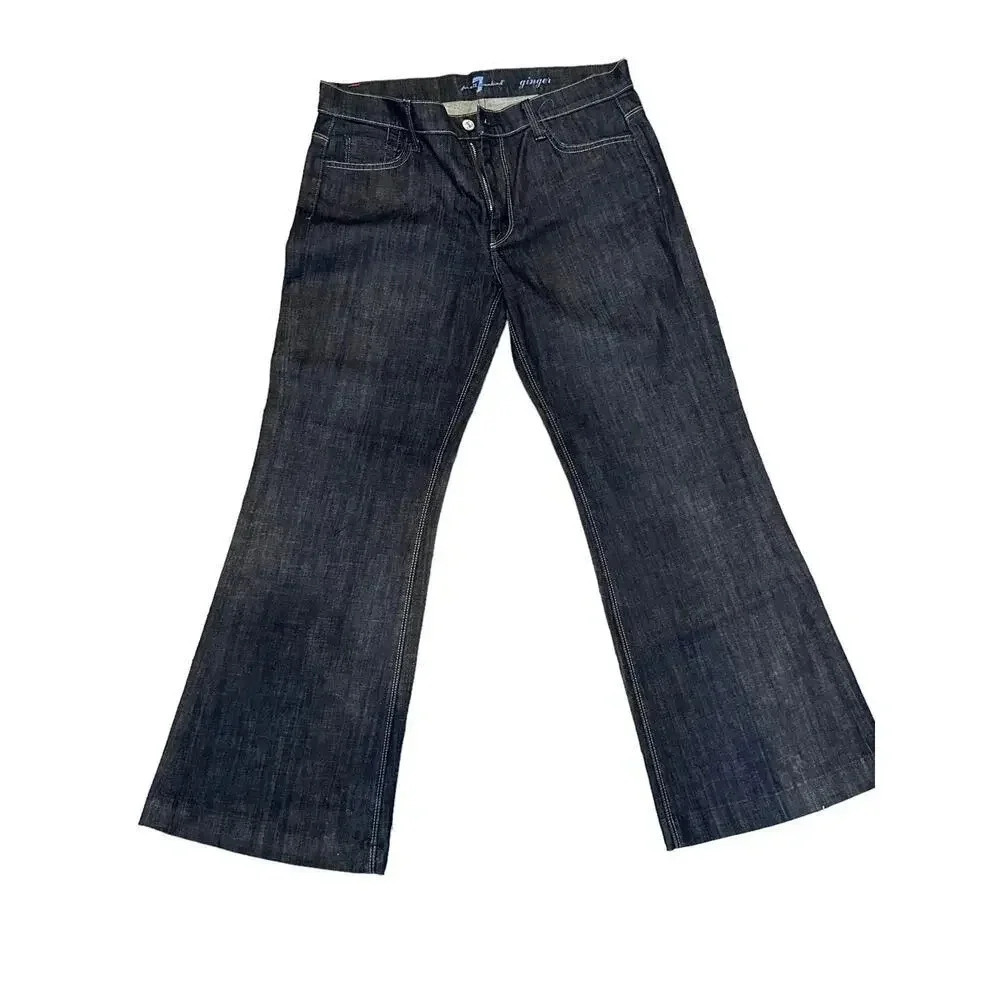 7 For All Mankind Women's "Ginger" Dark Blue Wash Low Rise Flare Jeans Size 31